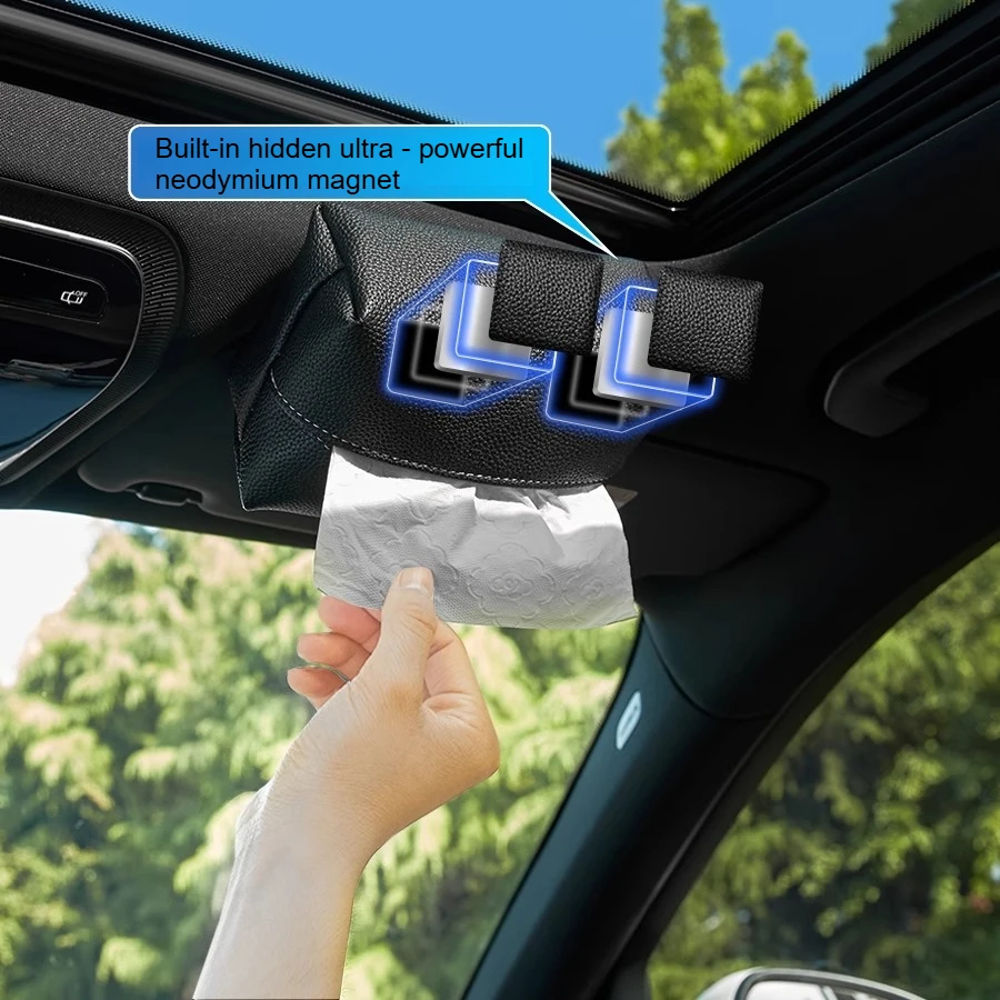 Car-Mounted Magnetic Paper Towel Holder Box Universal Suede&Leather High Quality Car Tissue Box Interior Accessories