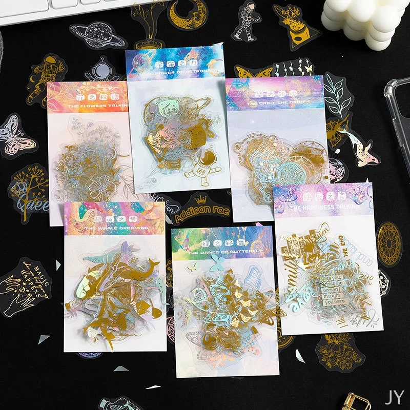 40PCS Holographic Glitter Stickers PET Transparent Shiny Waterproof Decorative Decals DIY Scrapbooking Mobile Phone Stickers