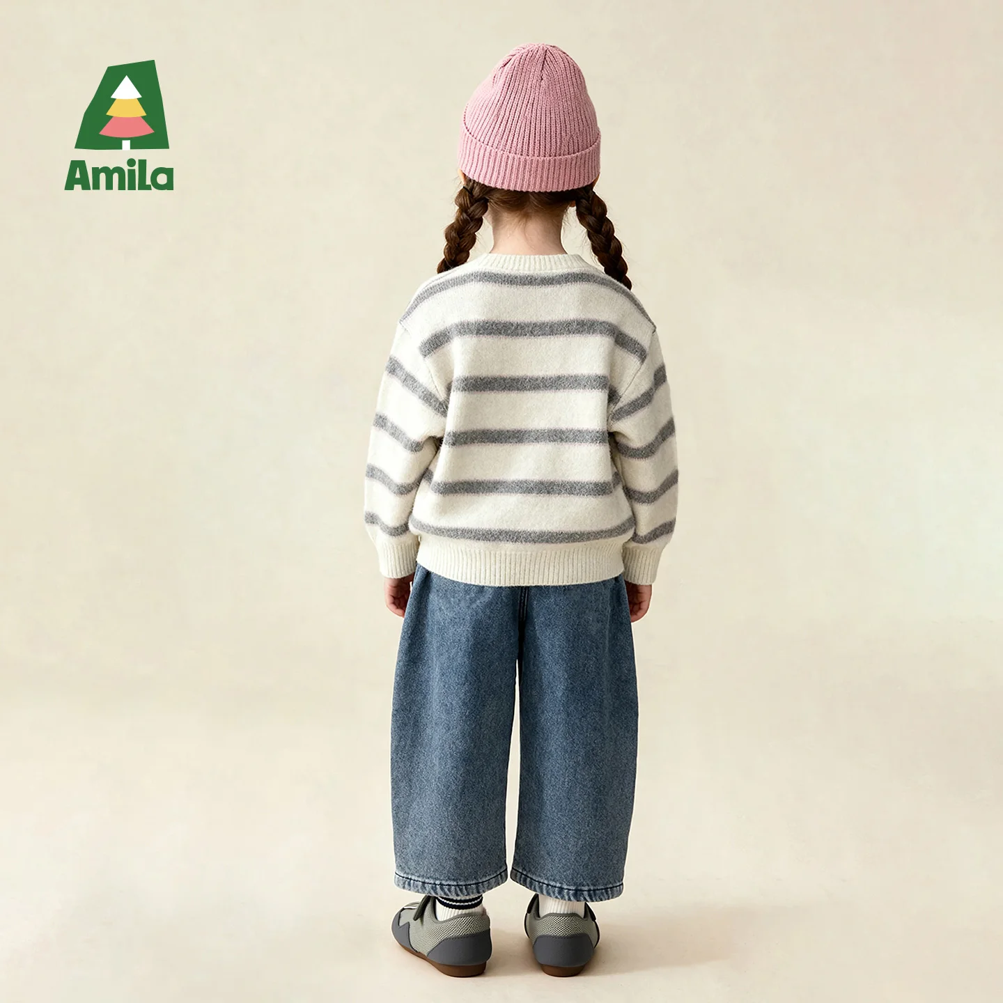 أميلا بنطال كاوبوي شتوي باللون الأزرق الداكن بأرجل واسعة مع تصميم سميك من قطعة واحدة من المخمل لاحتياجات الدفء والشتاء #3