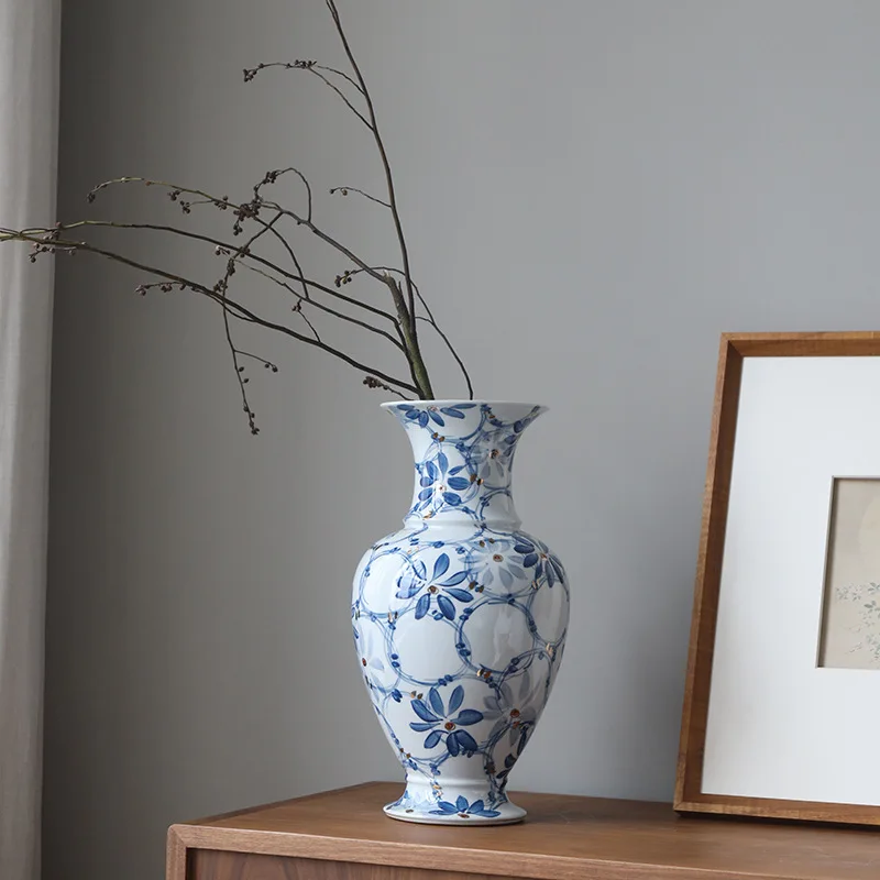 PYH new Chinese ceramic vase study tabletop flower arrangement ornament decoration blue and white flower ware