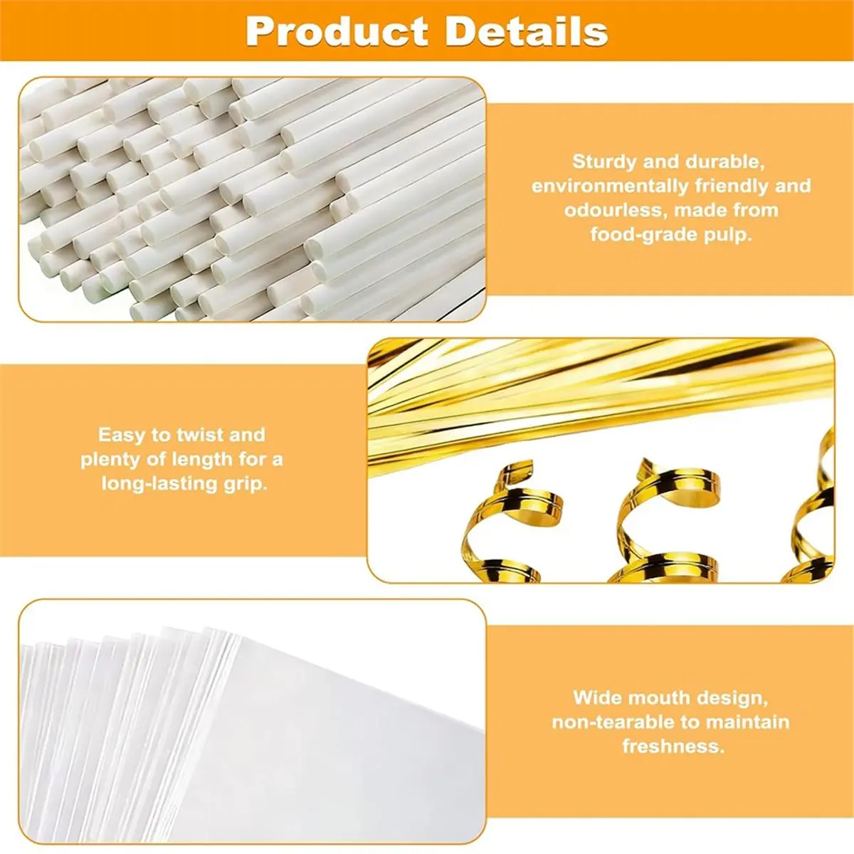 600 Pcs Cake- Sticks and Wrappers Kit, Clear Candy Chocolate Packaging Bag Set for Baking and Party Sweets