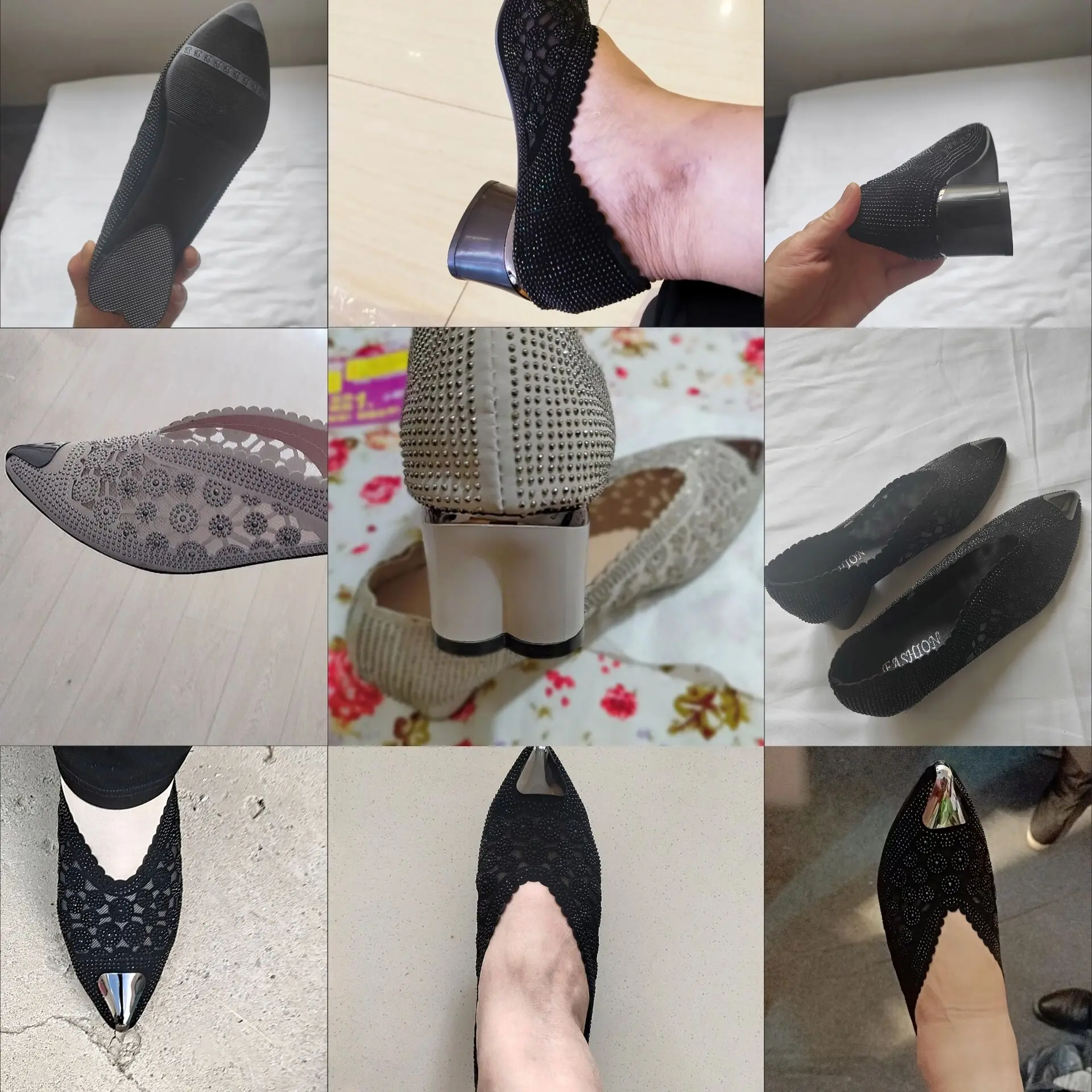 Plus Size Women Shoes 41-43 Ladies Comfy Heart Heeled Short Boots Women Summer Cut-Outs Slip-Ons Rhinestone Sandals Pointed Toe