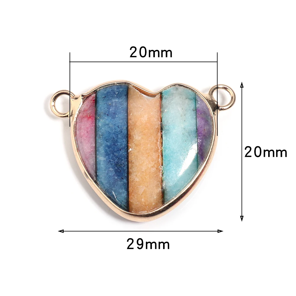 1pcs Colorful Natural Emperor Stone Heart Shpae Double Hole Connector Pendant Charm For Diy Necklace Bracelet Handmade Accessori