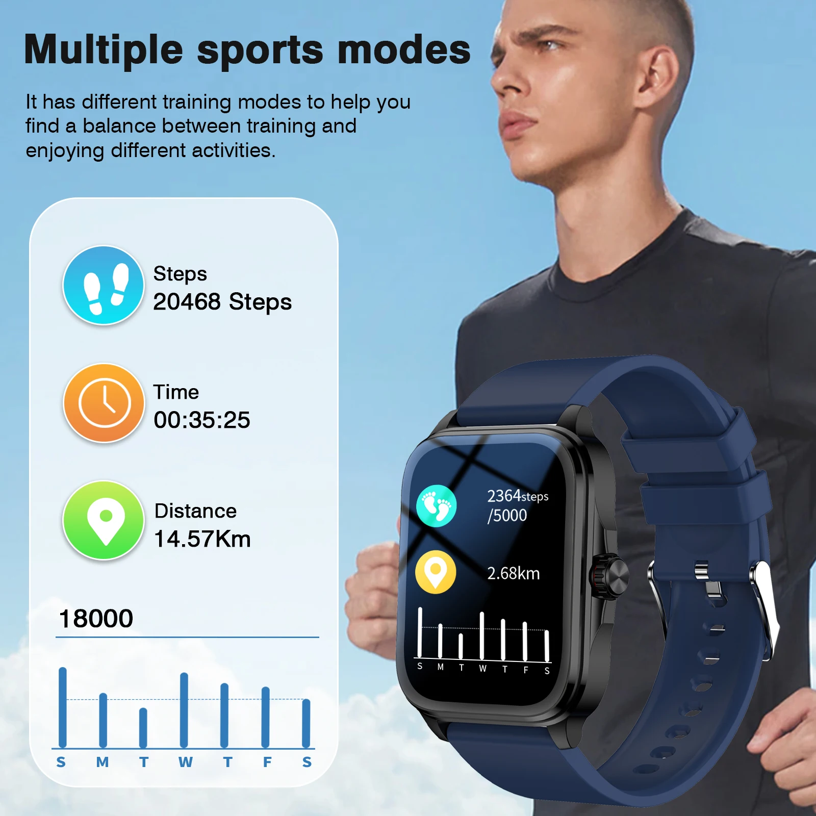 ساعة ذكية رياضية، مكالمات لاسلكية، تذكير بالمعلومات، ساعة رياضية خارجية متعددة الوظائف للرجال والنساء #5