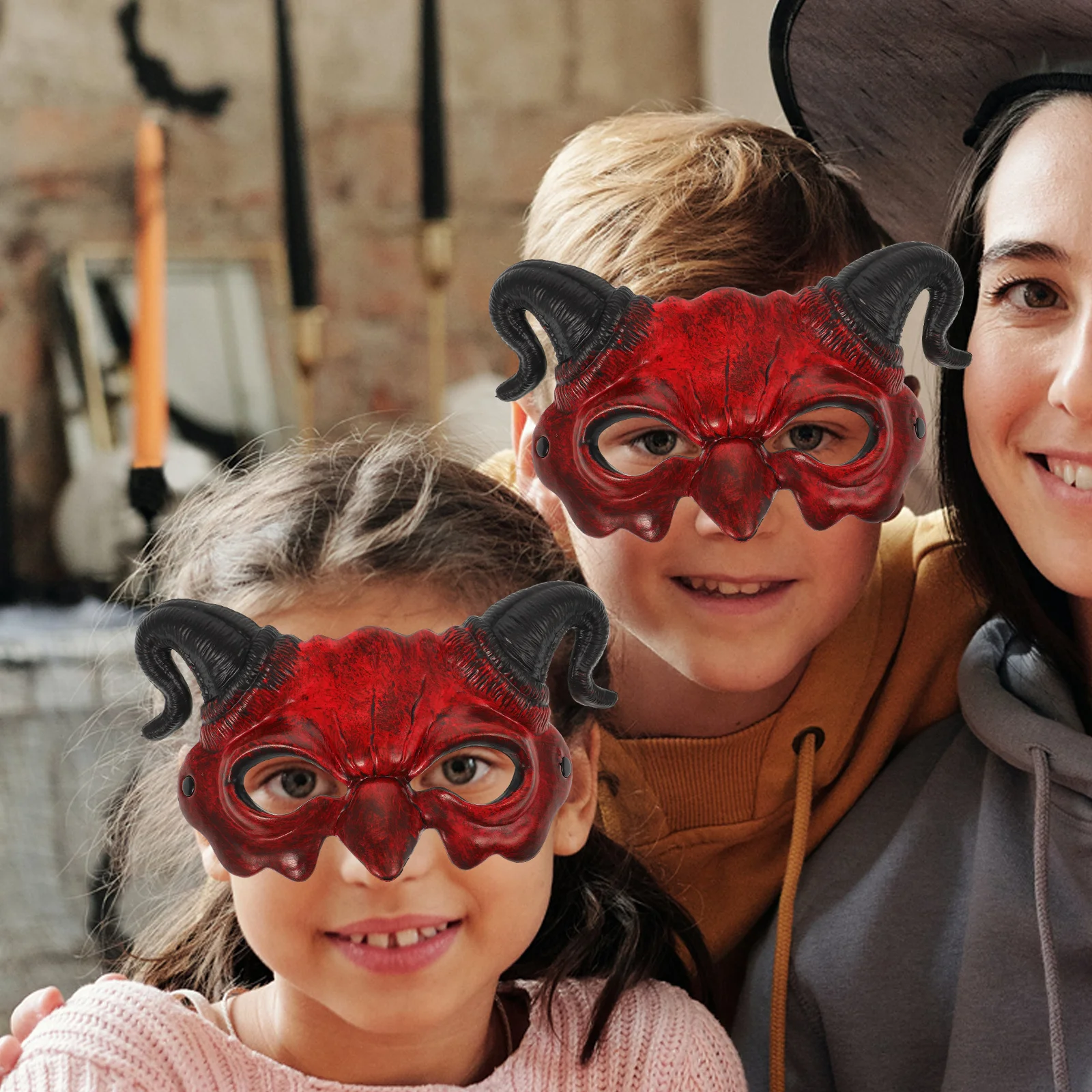 Máscara do diabo meia face marrom máscara de halloween assustador horror traje festa cosplay masquerade carnaval novidade presente acessório