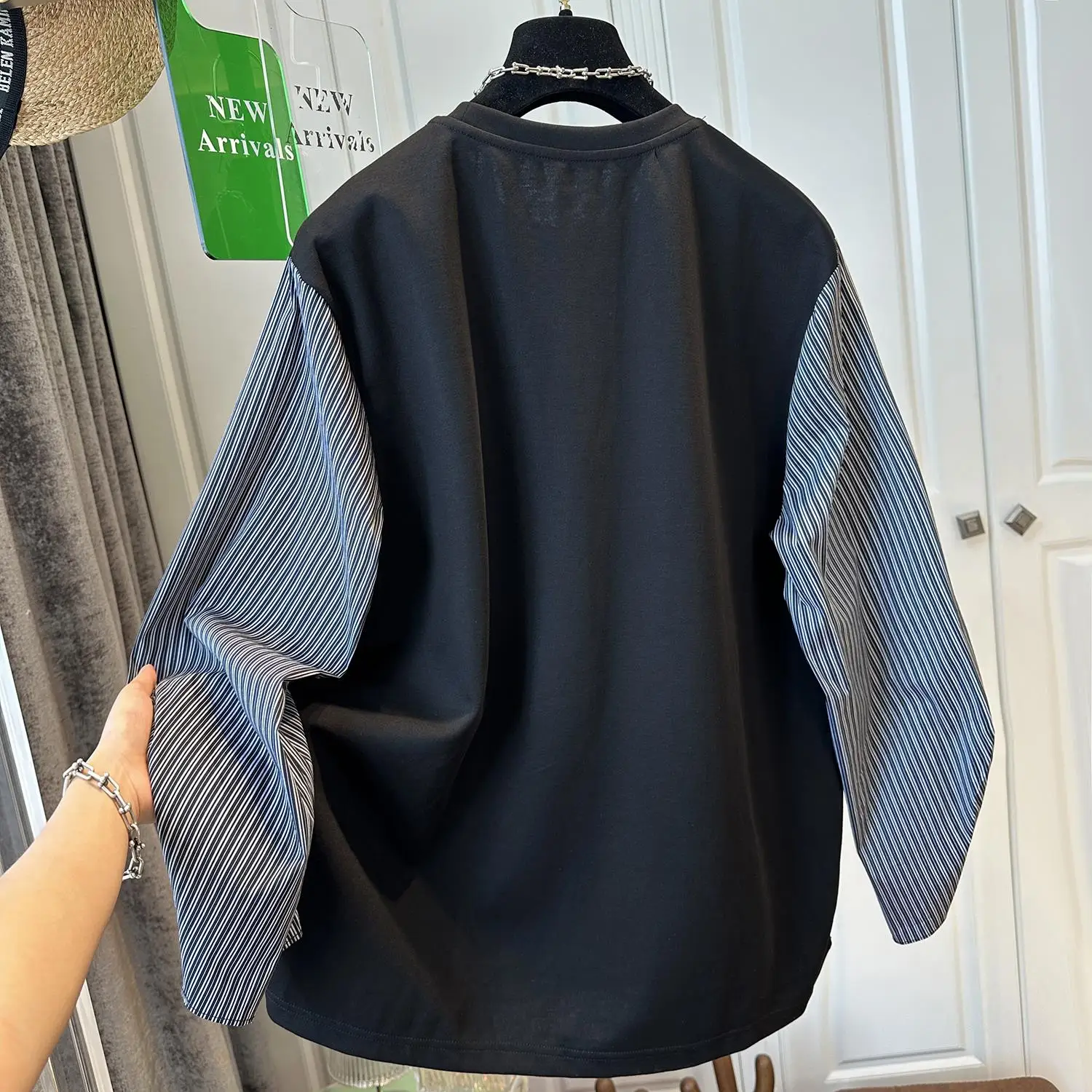 

Loose Fit Men's Hoodie 300 Pou Casual Comfortable Commute irt Striped Patchwork Couple Design Autumn Long Sve Youth T...