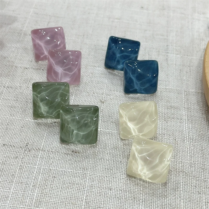 Sweet Square Shape Water Ripple Crystal Stud Earrings Women Blue/White/Green/Purple Color Geometric Earrings Summer Jewelry Gift