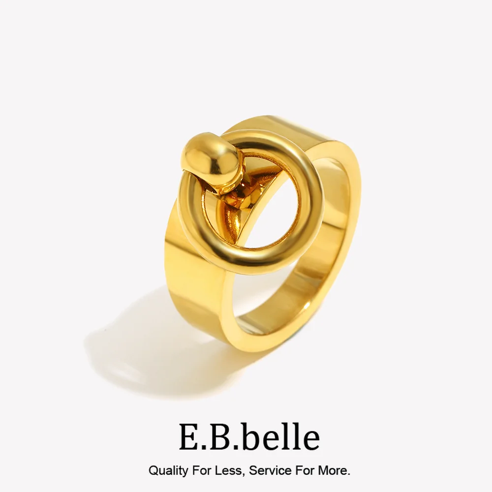 E.B.belle Kleiner Kreisring, minimalistischer umgedrehter Kreis, niedliches Design, anlaufbeständig, tägliches Accessoire, Damenschmuck