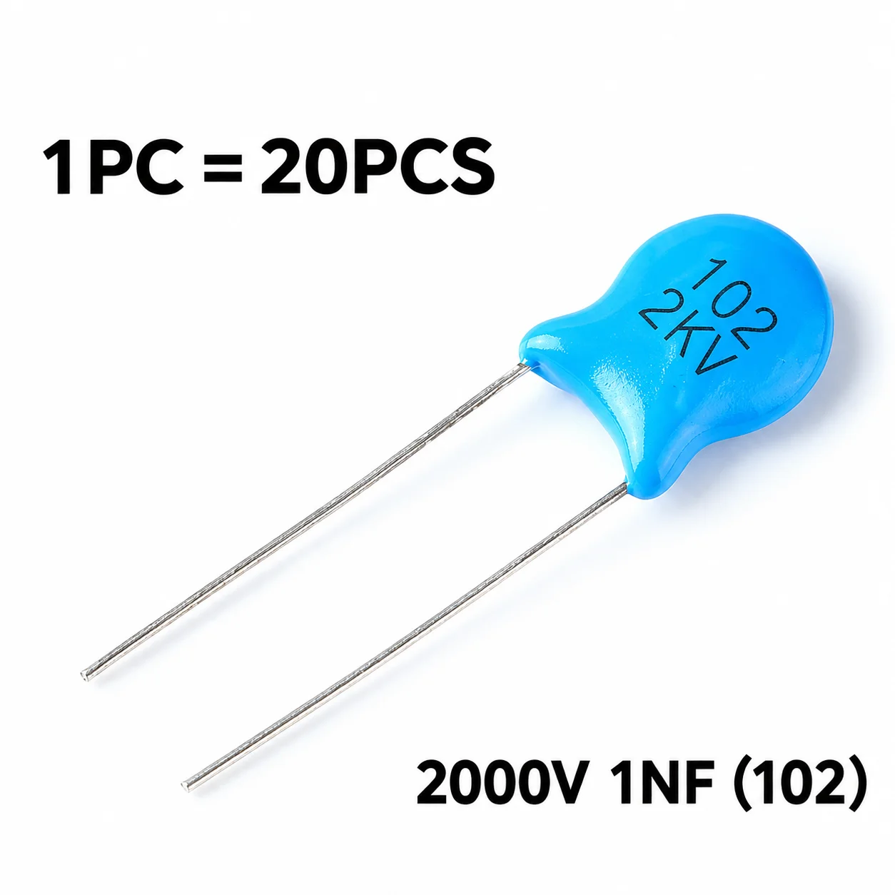 High-quality high-voltage ceramic capacitor 2KV 2000V 1NF 102 with an accuracy of 10% (20 pieces)