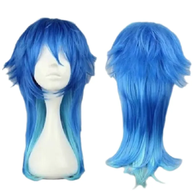 Blauwe Ombre Cos Pruik Kort Hittebestendig Synthetisch Haar met Flip Twists voor Anime Halloween Party