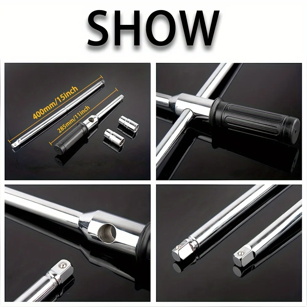 17inch universal Extended Lug Wrench,4 Way Wheel Nut Wrench with 17/19/21/23mm Sockets, Labor Saving Tire Iron Tyre Wrench