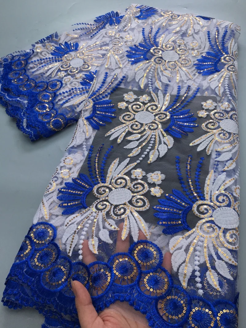 African French Mesh Lace Fabric Latest 2025 Nigerian Milk Silk Lace Embroidered Fabric with Sequins for Women Dress,2.5Yards4114