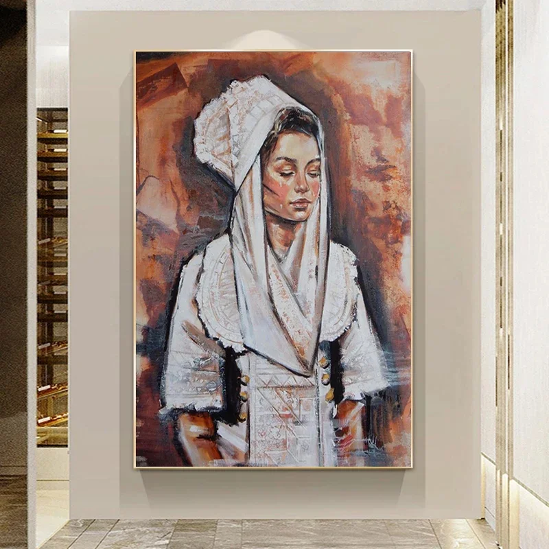 Graffiti Albanian Woman Bridal Dress Up Portrait Posters and Prints Canvas Painting Wall Art Picture for Living Room Home Decor