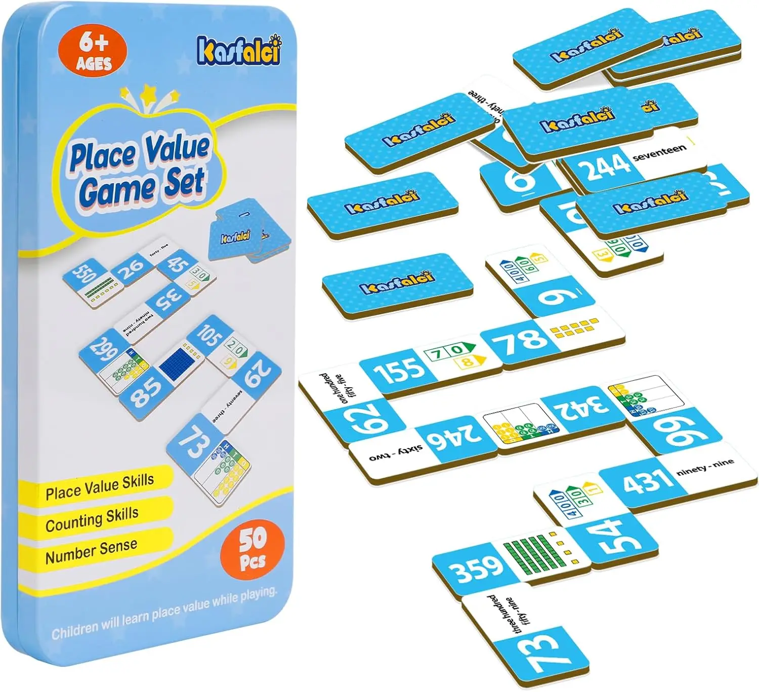 

Place Value Dominoes Set Flash Cards, 50 PCS Math Learning Games for Kids, Montessori Counting Toys, Math Skills, Preschool Kindergarten Classroom Must Haves