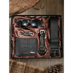 Conjunto de caixas de presente de couro versátil masculino, elegante e versátil, óculos bonitos, cinto, chaveiro,carteira casual