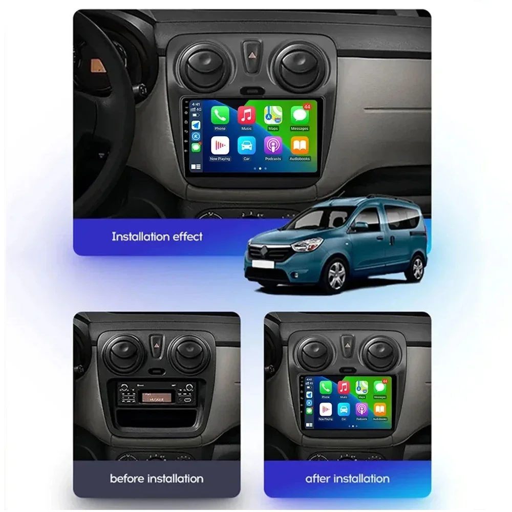 Android 14 Carplay Car Radio For Renault Lodgy Dacia Dokker 2012 - 2020 Navigation GPS Multimedia Player stereo wifi+4G Auto BT