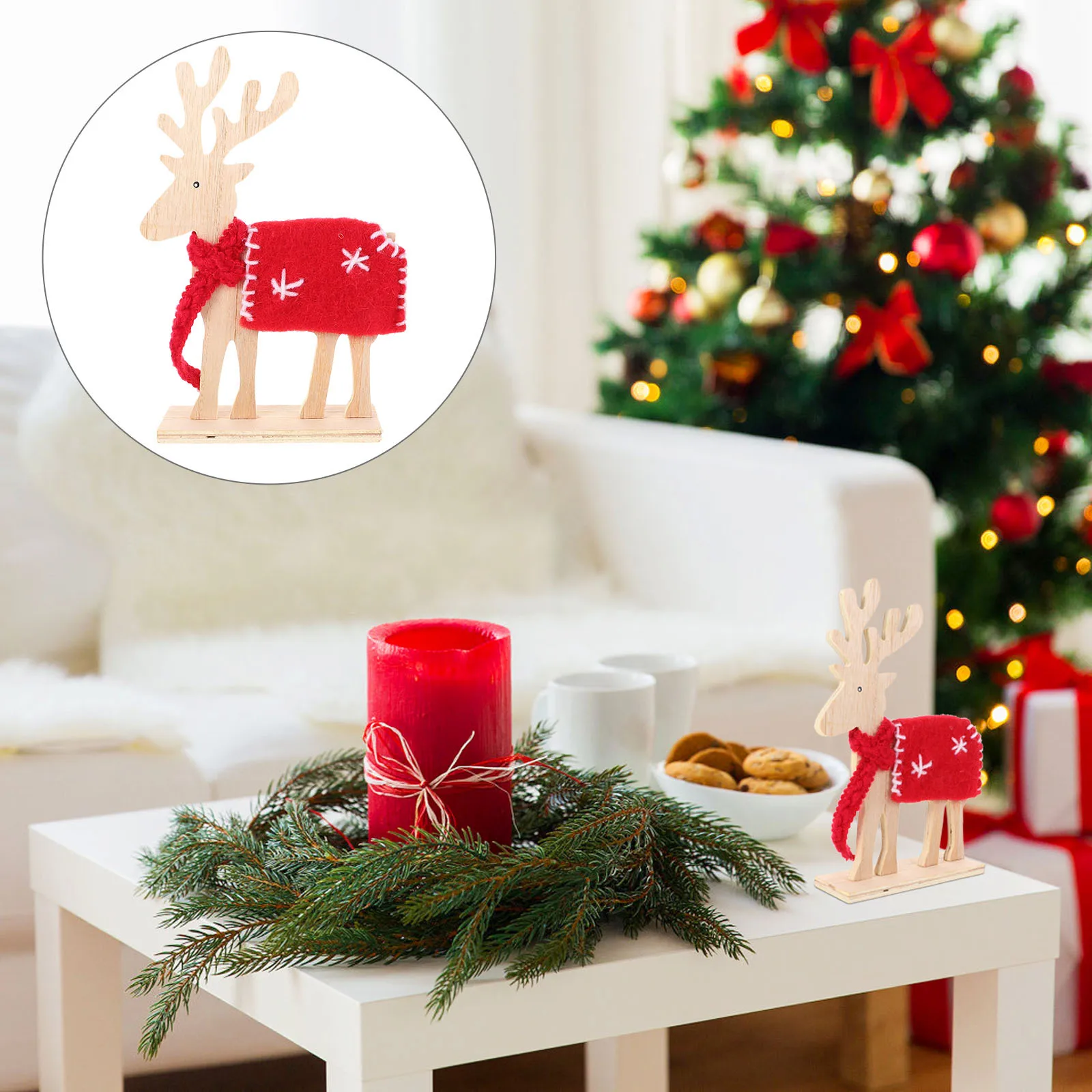 

1Pcs Christmas Elk Wooden Tabletop Decoration Stable Base Design Holiday Home Office Decor Xmas Party Ornament Desktop Gift Idea