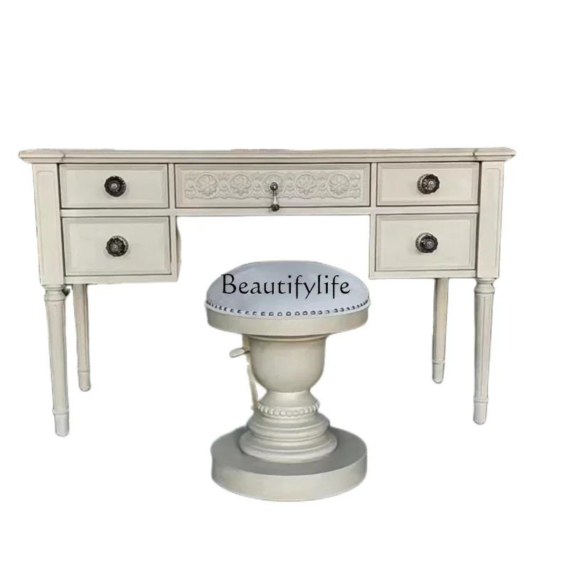 

ls 27American art architectural revival dressing table retro old dressing table solid wood carving flower writing table