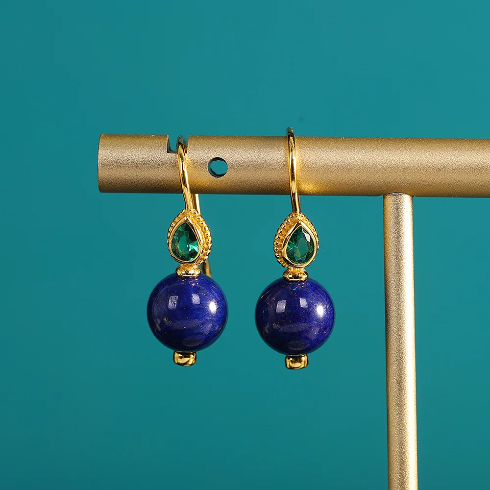 

Непотворные серьги из натурального старого янтаря из пчелиного воска, женские простые серьги с шариками из драгоценных камней, зеленые капли воды, кристаллы Brincos, серебро 925 пробы