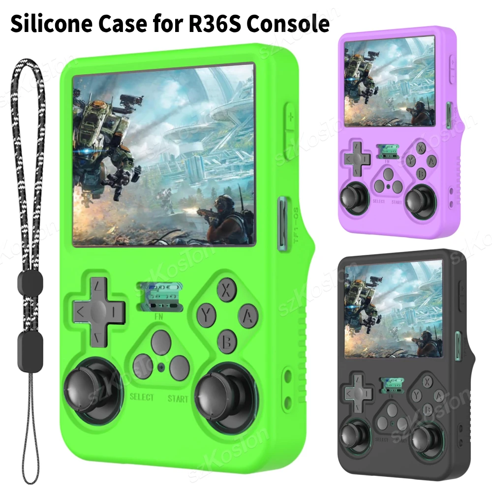 Silikon-Schutzhülle für ANBERNIC R36S Handheld-Spielekonsole, kratzfeste Schutzhülle mit Trageband für R36S