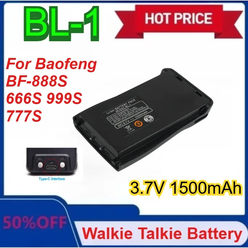 

New for Baofeng BF888S 1500mAh Walkie Talkie Battery Able Type-C Charging BF-888S/777S/666S/ BF-C1 Tow Way Radios Extra Battery