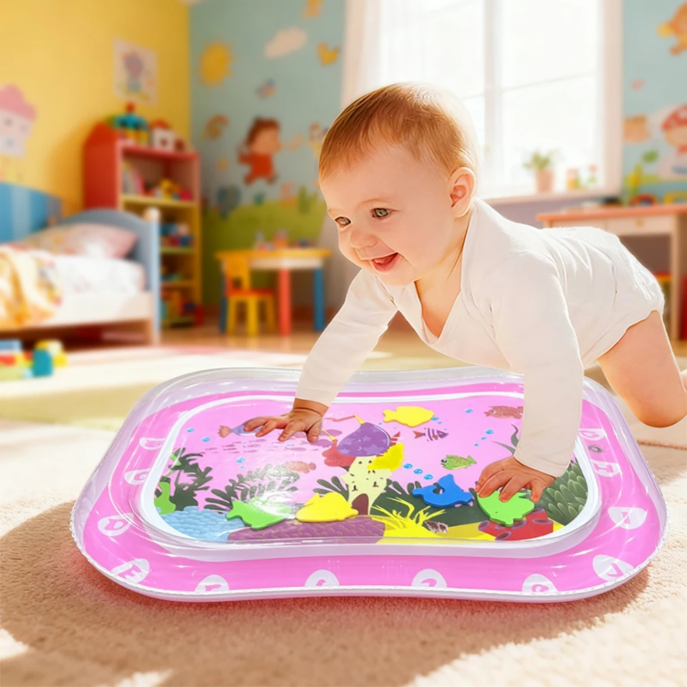 Alfombra inflable de agua con tema del océano y números rosas para bebés, alfombra de juego sensorial de PVC grueso, juguete educativo para bebés, regalo de cumpleaños perfecto