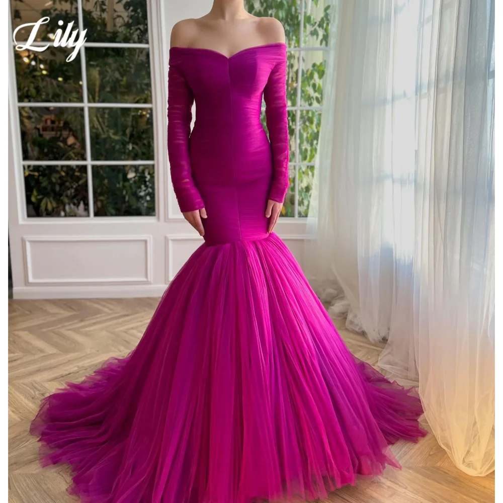 

Lily Fuchsia Elegant Evening Dresses Sweetheart Off-Shoulder Prom Dress Organza Special Occasion Dresses for Woman Customized