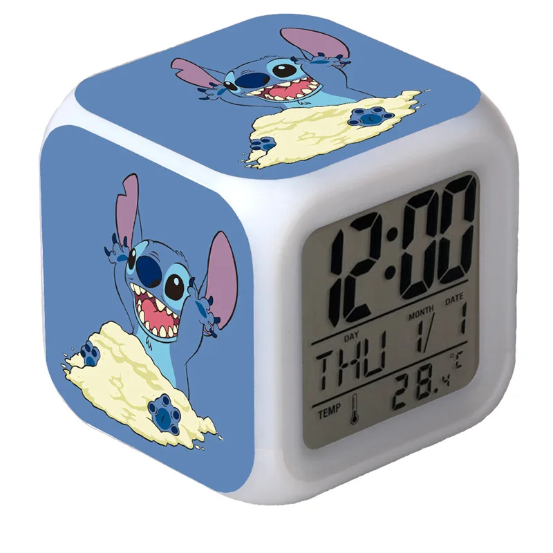 Disney Stitch Colorful Alarm Clock Disney Ascending Changing Digital Light PVC Lilo & Stitch Figures Children Toys Birthday Gift