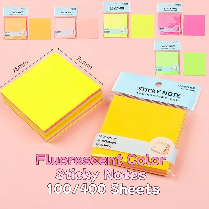 Fluorescent Color Sticky Notes Cute Self-Adhesive Memo Pads for Elementary School Learning Stationery