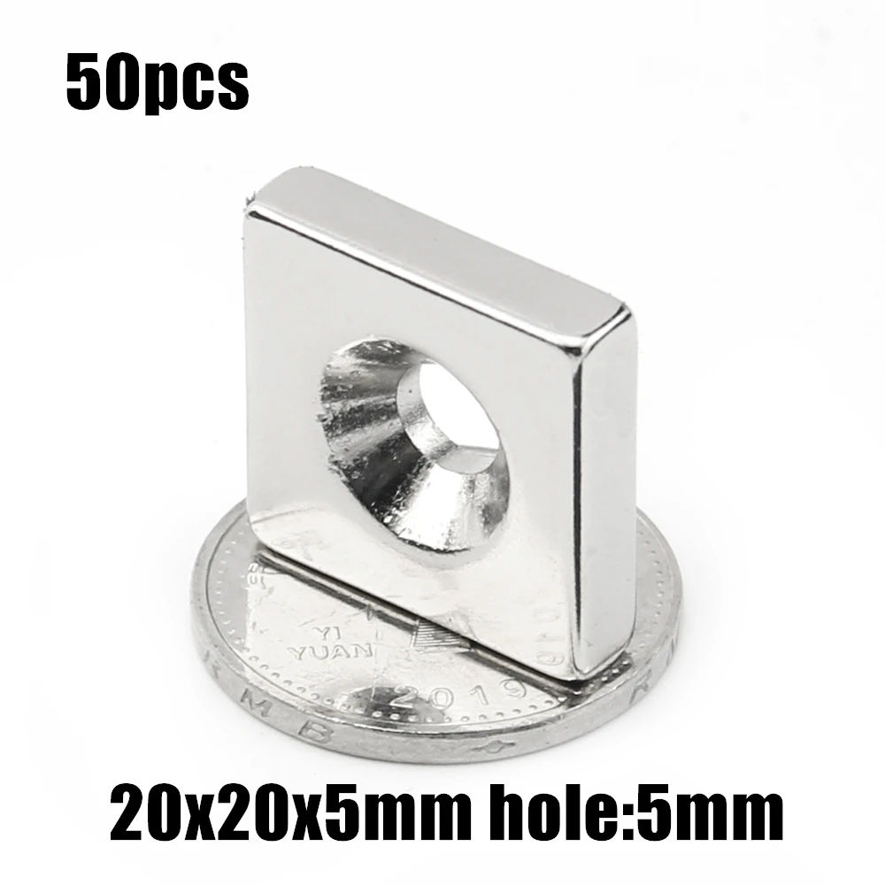 50pcs 20x20x5mm hole:5mm Block NdFeB Neodymium Magnet N35 20x20x5-5 mm Super Powerful Permanent Magnetic