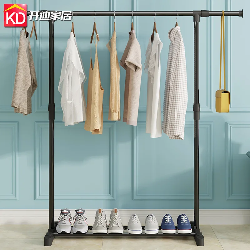 Foldable Floor-to-ceiling Drying Rack Double-rod Telescopic Lifting Mobile Clothes Drying Rod Clothes Rack Hanger Reinforcement