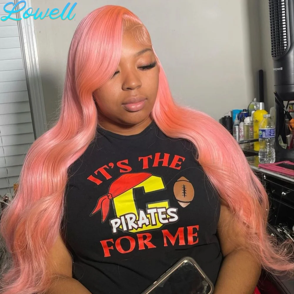

Light Pink 13x6 hd Transparent Lace Frontal Wig Body Wave Human Hair Wigs Burmese 13x4 hd Lace Colored Human Hair Wigs for Women