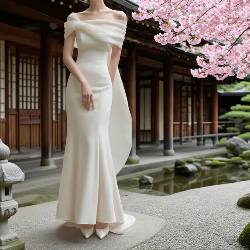 Vestidos de novia de sirena con hombros descubiertos, mangas cortas de satén, bonitos vestidos de novia personalizados, vestidos de novia de talla grande