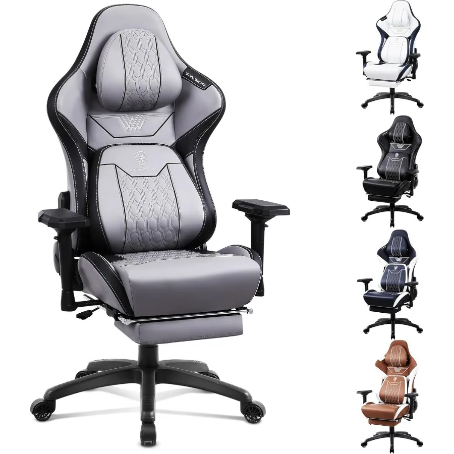 كرسي ألعاب مريح من جلد البولي يوريثان مع مساند للذراعين رباعية الأبعاد قابلة للتعديل ومسند قدم مدمج للبالغين والمراهقين بكم مكتب عالي الظهر #1