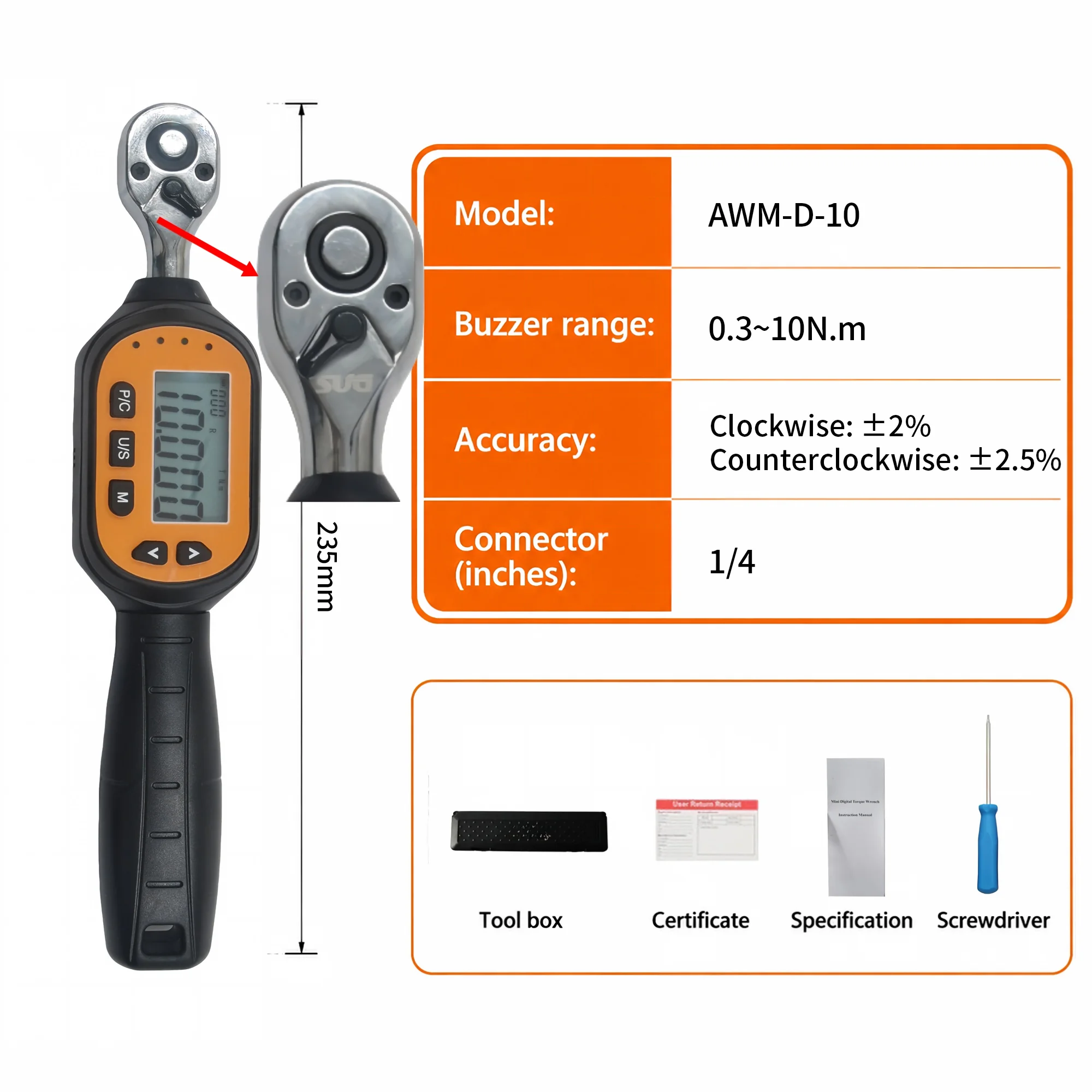 SUG Laser logo Professional Adjustable Preset MINI Digital Torque Wrench  Torque Spanner  1/4