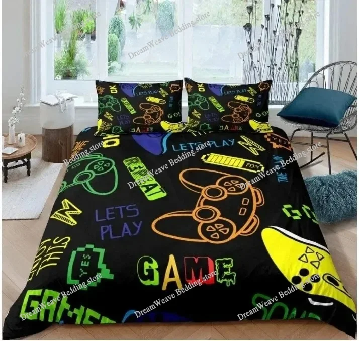 

Gamepad Comforter Cover Gamer Bedding Set Teens Video Game Duvet Cover for Youth Boys Modern Game Controller Bedspread