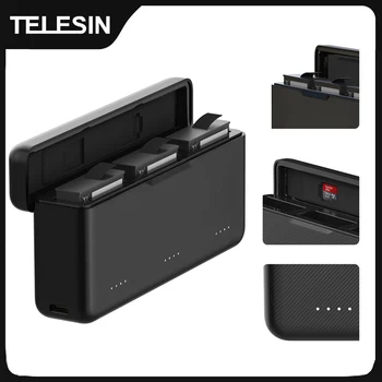 TELESIN 배터리 충전기, DJI OSMO 액션 3, 4, 배터리 3 슬롯, TF 카드, 배터리 스토리지, DJI 액션 3, 4 용 휴대용 충전기 박스 