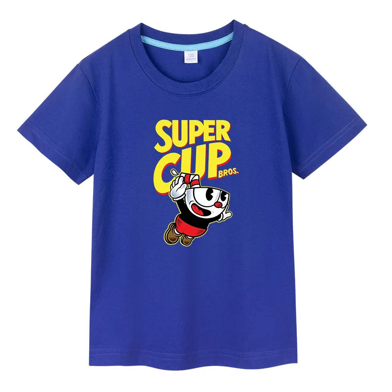 

Boy Girl Cuphead Mugman Print T-Shirts Cotton Casual Summer Short Sleeves Children Clothing Shirt Fashion Baby Kids Tops