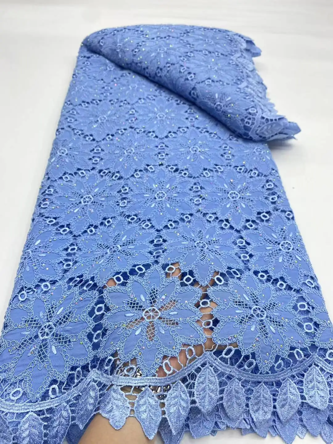 

African Guipure Cord Lace Fabric Stones High Quality Nigerian Water Soluble Lace Fabric For Women Wedding Party Dresses - DP