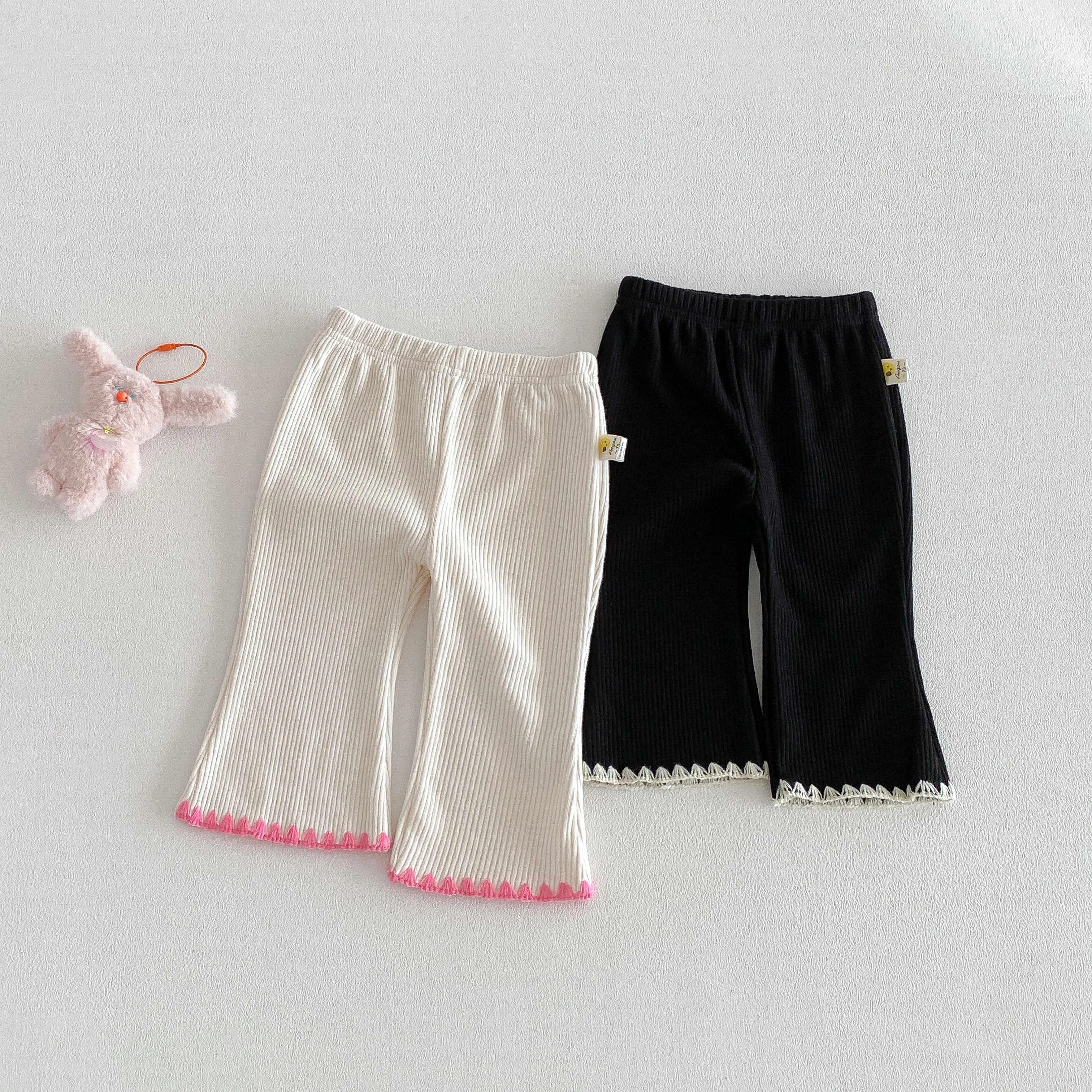 Spring and Autumn Trendy Girls' Pants, Korean Style Versatile Solid Color Ruffled Flare Pants for baby Girls