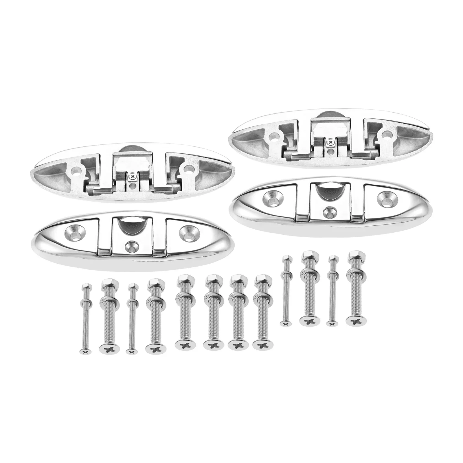 4Pcs Marine 316 Stainless Steel Kayak Boat Rope Flip Up Folding Pull Up Cleats Dock Deck Hardware with Fastener Screws 5in/6inch