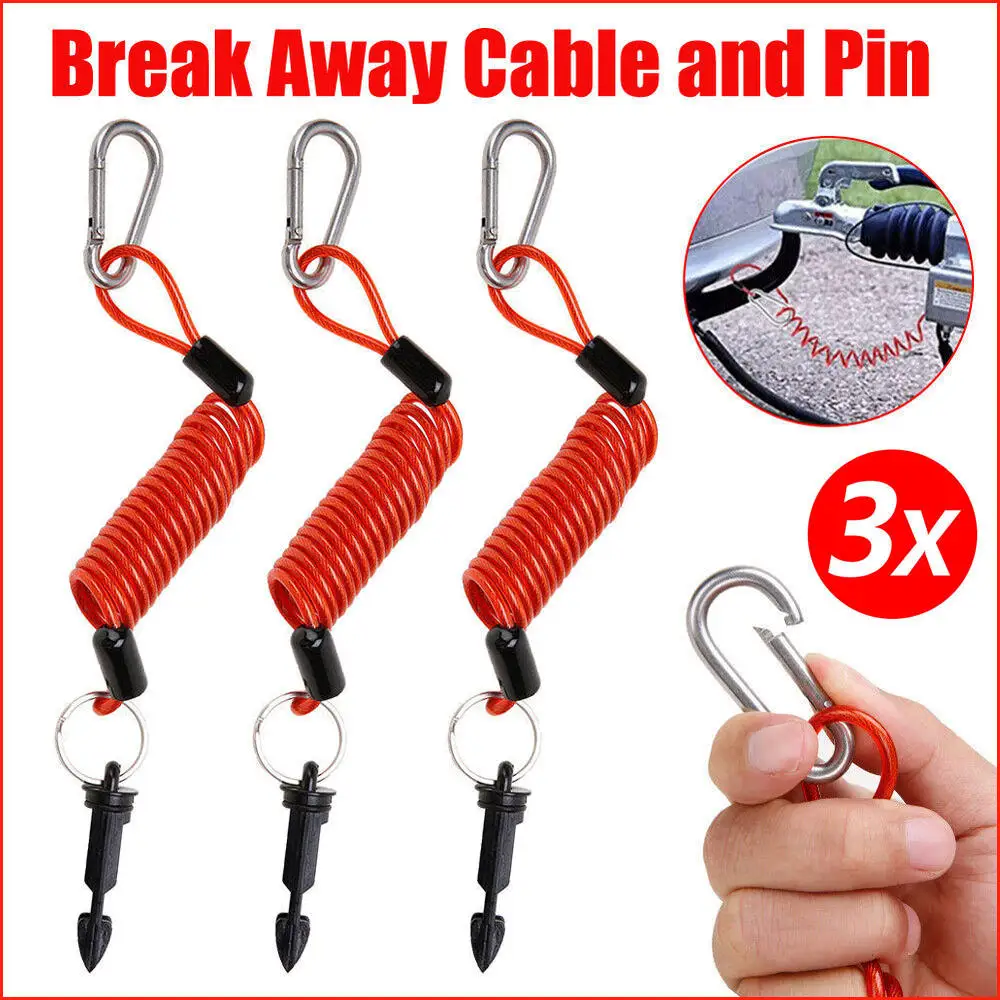 3X Travel Trailer Cable Coiled Pin Easily Installation With Spring Clip Safety Breakaway Anti-Lost Cable Camping Car Accessory