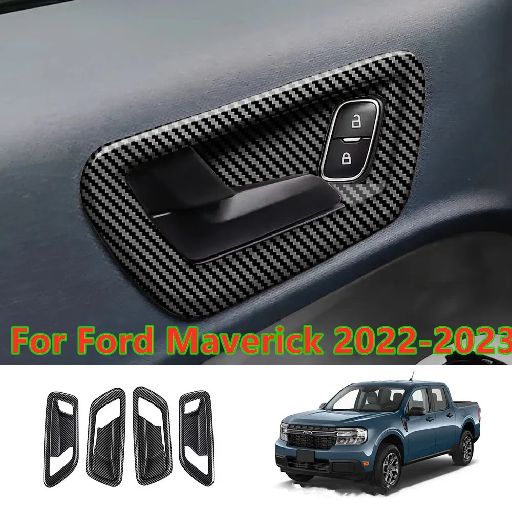 For Ford Maverick 2022 2023 Carbon Fiber Inner Door Handle Frame Bowl Trim Cover