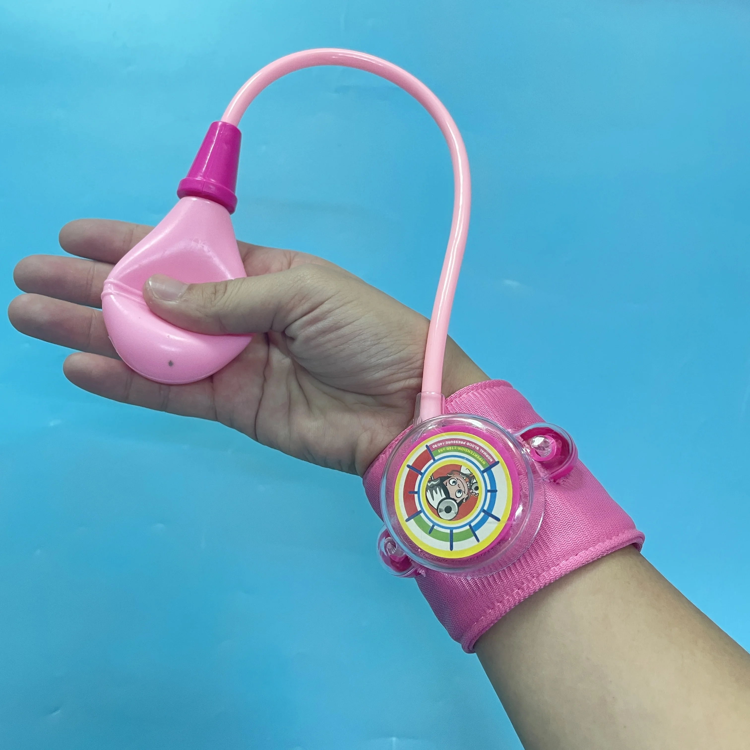 1-Blutdruckspielzeug – lustiges medizinisches Rollenspielgerät, rosa und blaues Kunststoff-Blutdruckmessgerät mit aufblasbarer Manschette, geeignet f