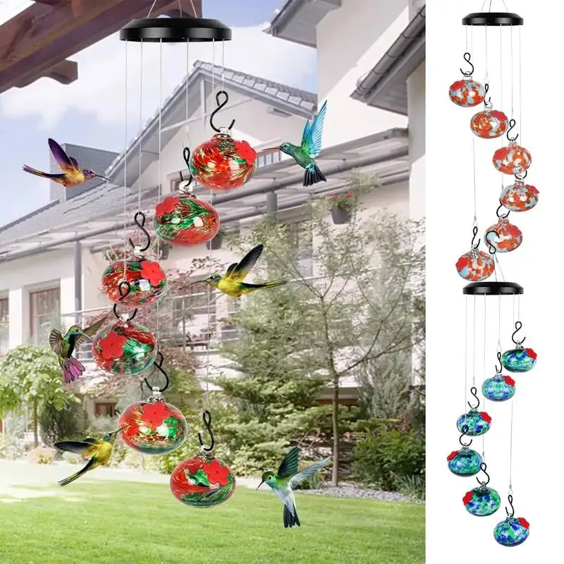 

Hummingbird Feeders Outside Bird Feeder with Wind Chimes Leak-Proof Birdfeeder Garden Decor Bee Guard and Bee Proof for Garden