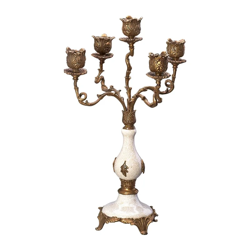 

Home decoration custom antique bronze Omolu blue and white parrot bird porcelain candle holder