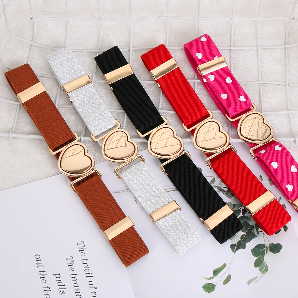 1 Pcs Children Belt Elastic Belts Girl Stretch Waist Belt Fashion Adjustable Heart Belt Uniform Belt for Teen Kids Girls Dresses