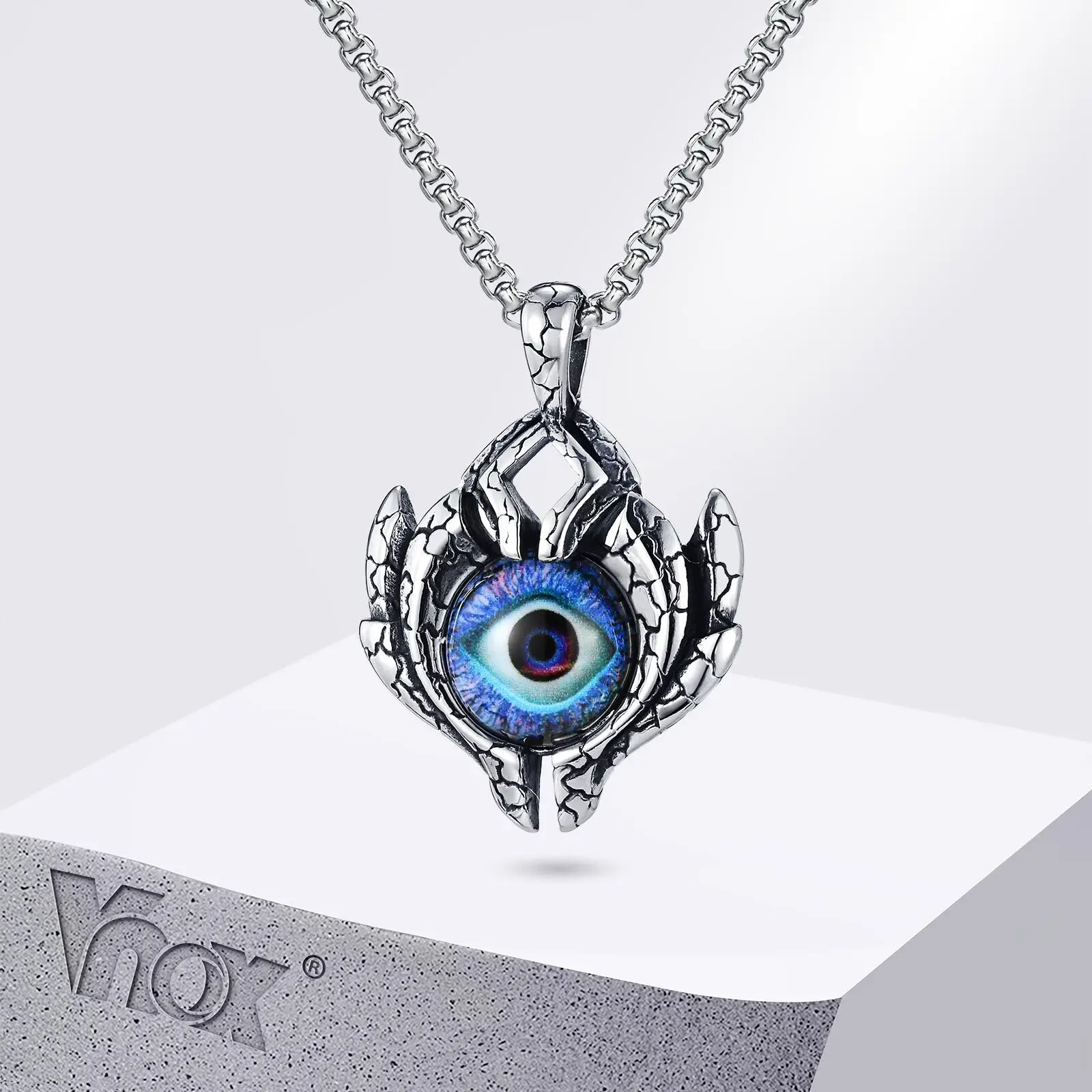 

Vnox Big Evil Eye Pendant Necklace, Chunky Stainless Steel Badge with Turkish Eye Pendant, Punk Men Accessory