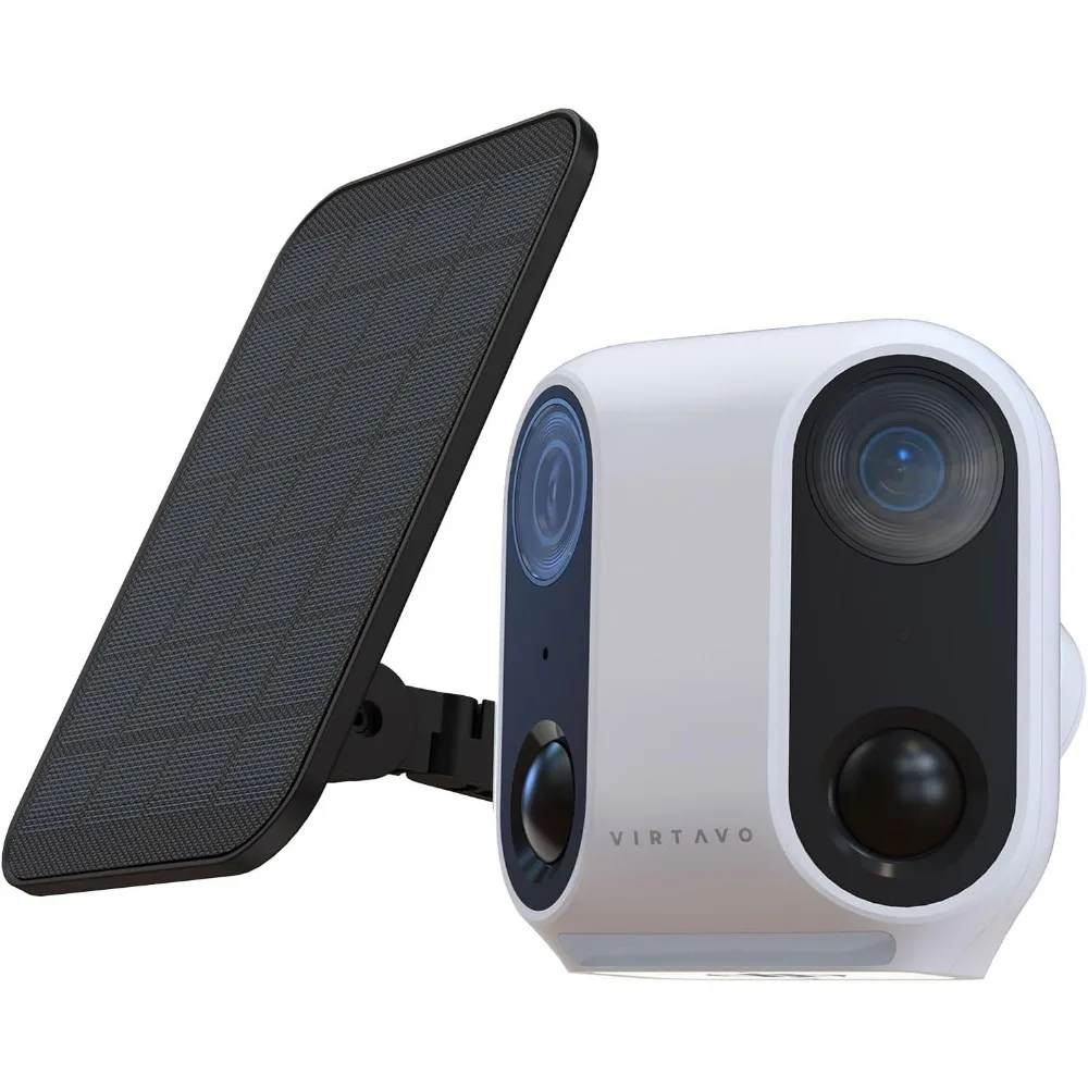 

cam xm1, solar security cameras wireless outdoor, dual 2mp resolution, color night vision, pir motion detection, battery-powere