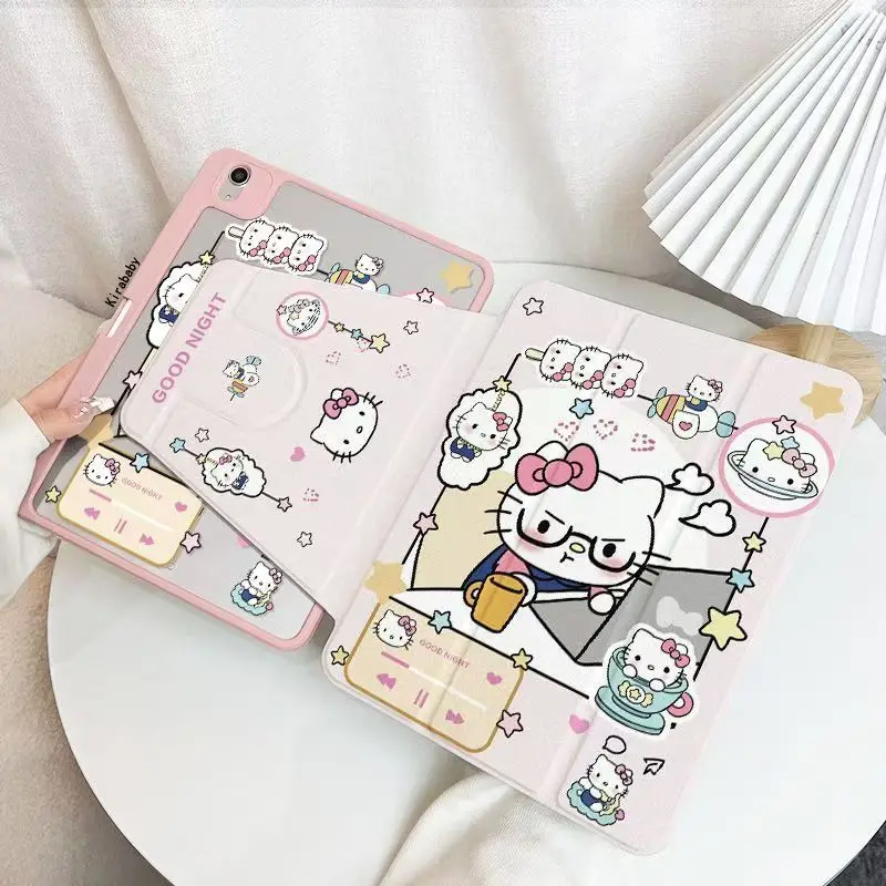 

Kawaii Hello Kitty IPad Three Fold Protective Case Anime Case for Mini6/7 Air4/5/6 Ipad2025/11in Ipadpro18 20 21 22 24/11in